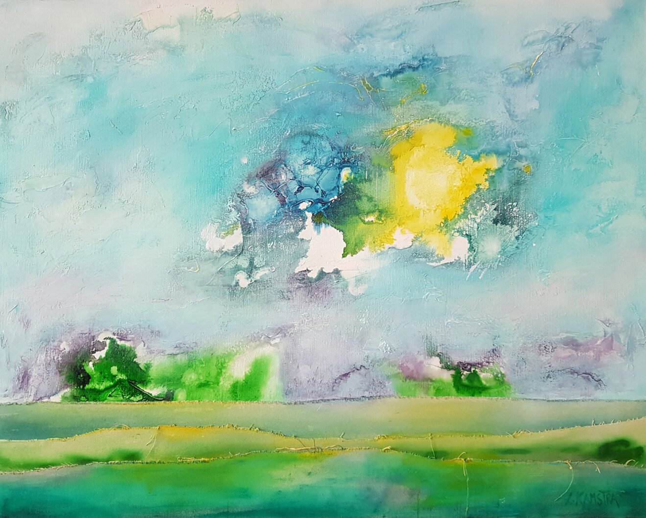 Wolkenluchten en vogels bij Lenie Kamstra